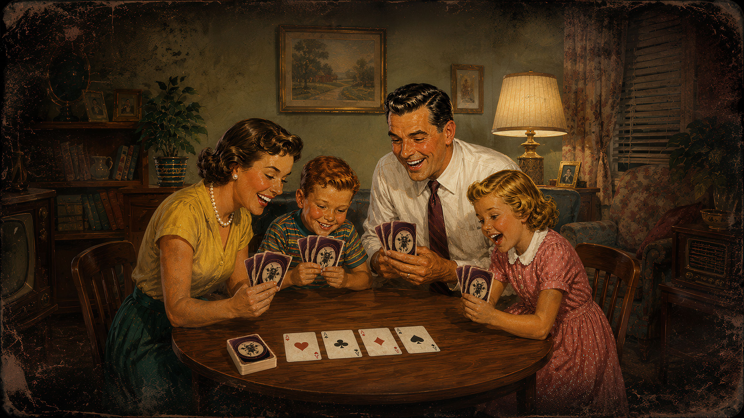 A 1950s family enjoying a game of cards